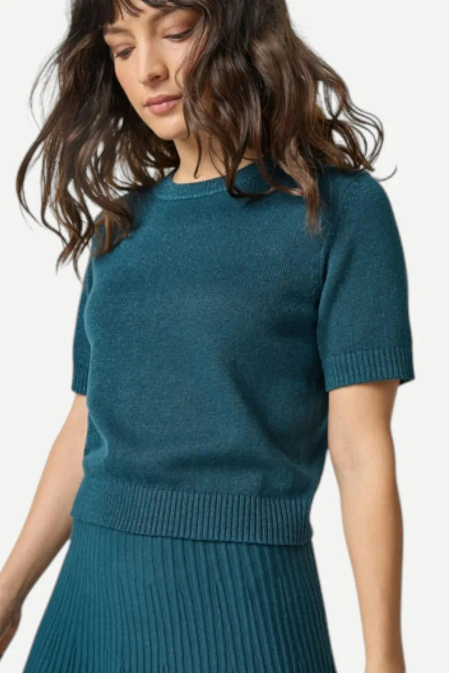 Short Sleeve Sparkle Sweater Deep Sea