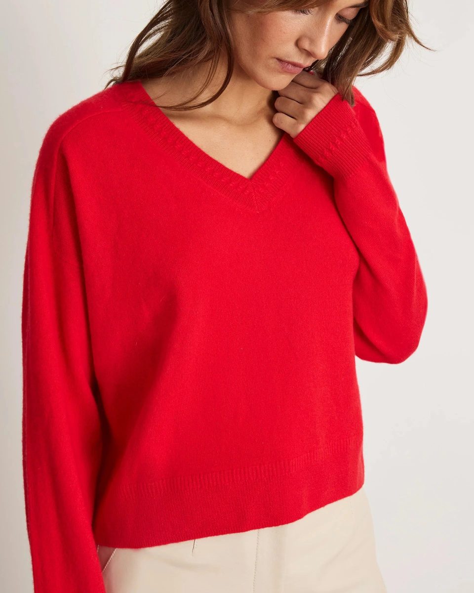 Audrey Cashmere V-Neck Sweater Scarlet