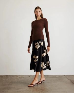 Crew Neck Kayden Knit Top Chocolate Melange