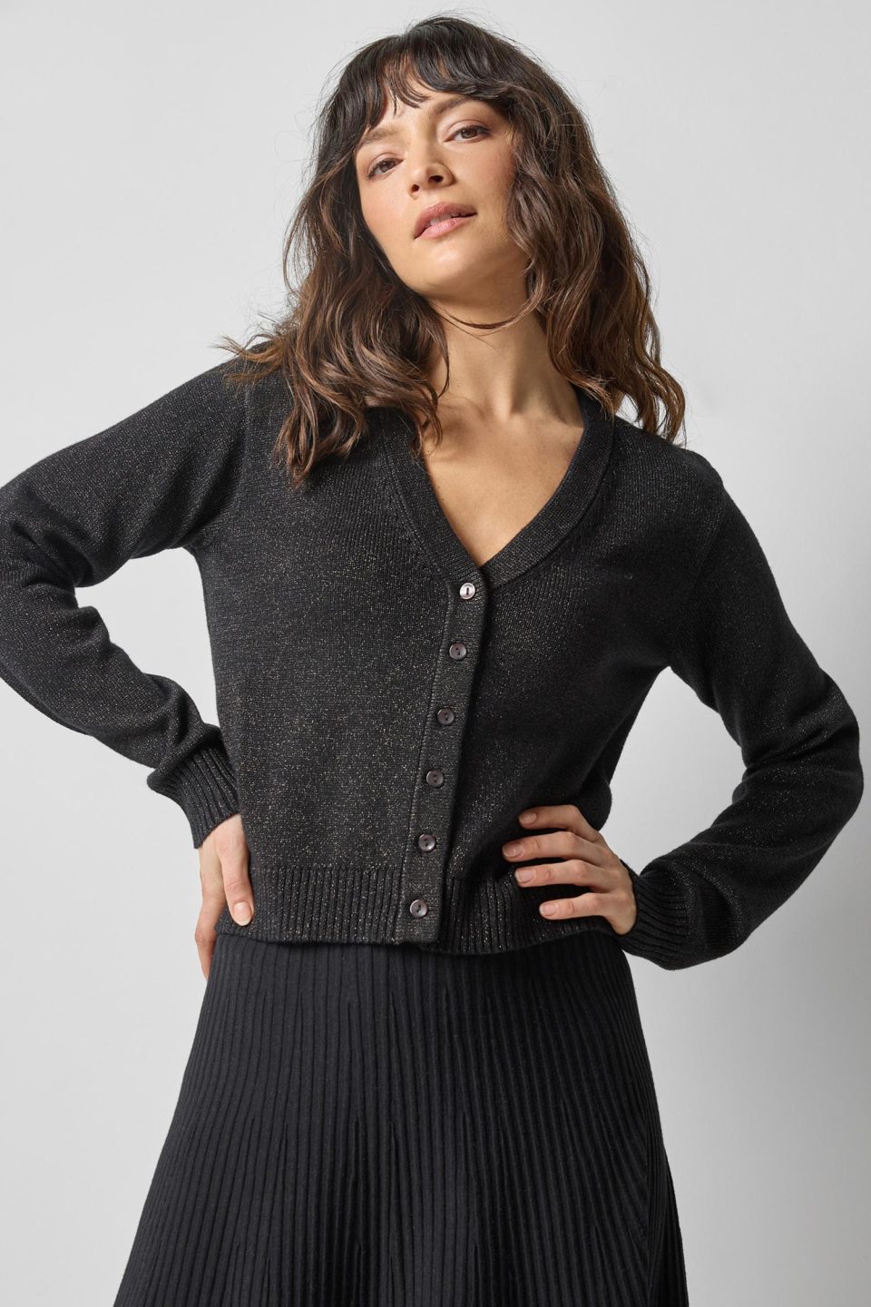 V-Neck Sparkle Cardigan Black