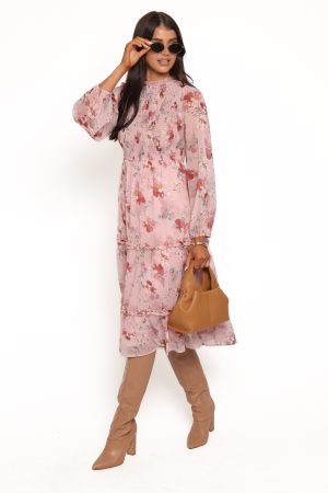 Alamea Long Sleeve Midi Dress – Pink Floral