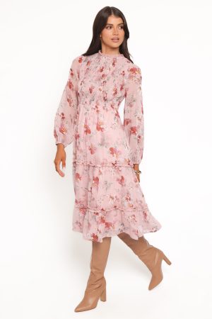 Alamea Long Sleeve Midi Dress – Pink Floral