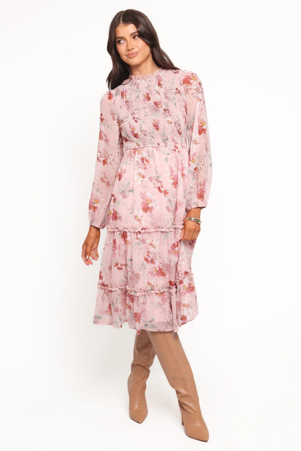 Alamea Long Sleeve Midi Dress - Pink Floral
