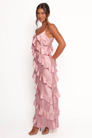 Ciao Ruffles Maxi Satin Dress – Pink