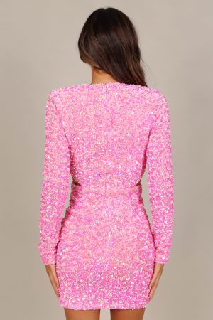Kelly Long Sleeve Sequin Mini Dress – Berry