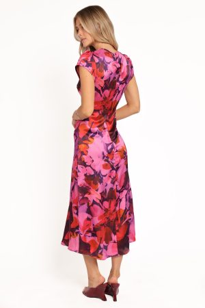 Lisbeth Midi Dress – Magenta Floral