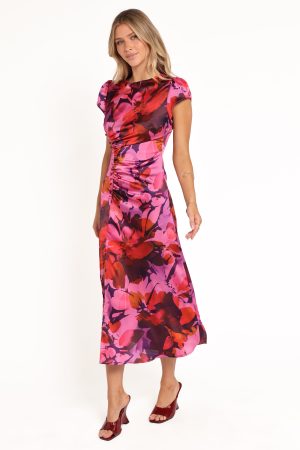 Lisbeth Midi Dress – Magenta Floral