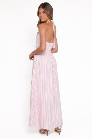Marie Halterneck Maxi Dress – Pink Stripe