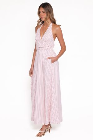 Marie Halterneck Maxi Dress – Pink Stripe