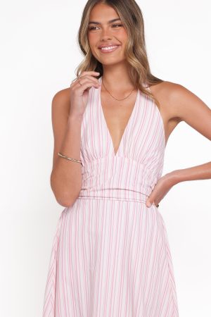 Marie Halterneck Maxi Dress – Pink Stripe