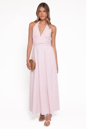 Marie Halterneck Maxi Dress – Pink Stripe