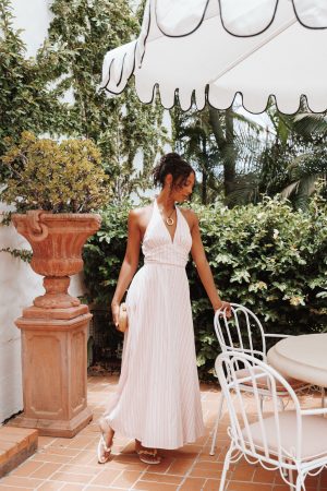 Marie Halterneck Maxi Dress – Pink Stripe