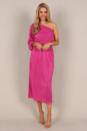 Pontee One Shoulder Pleated Midi Dress – Orchid